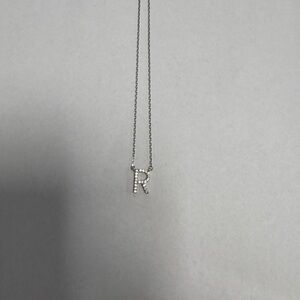 Suzy Levian Sterling Silver Initial R White Topaz Necklace